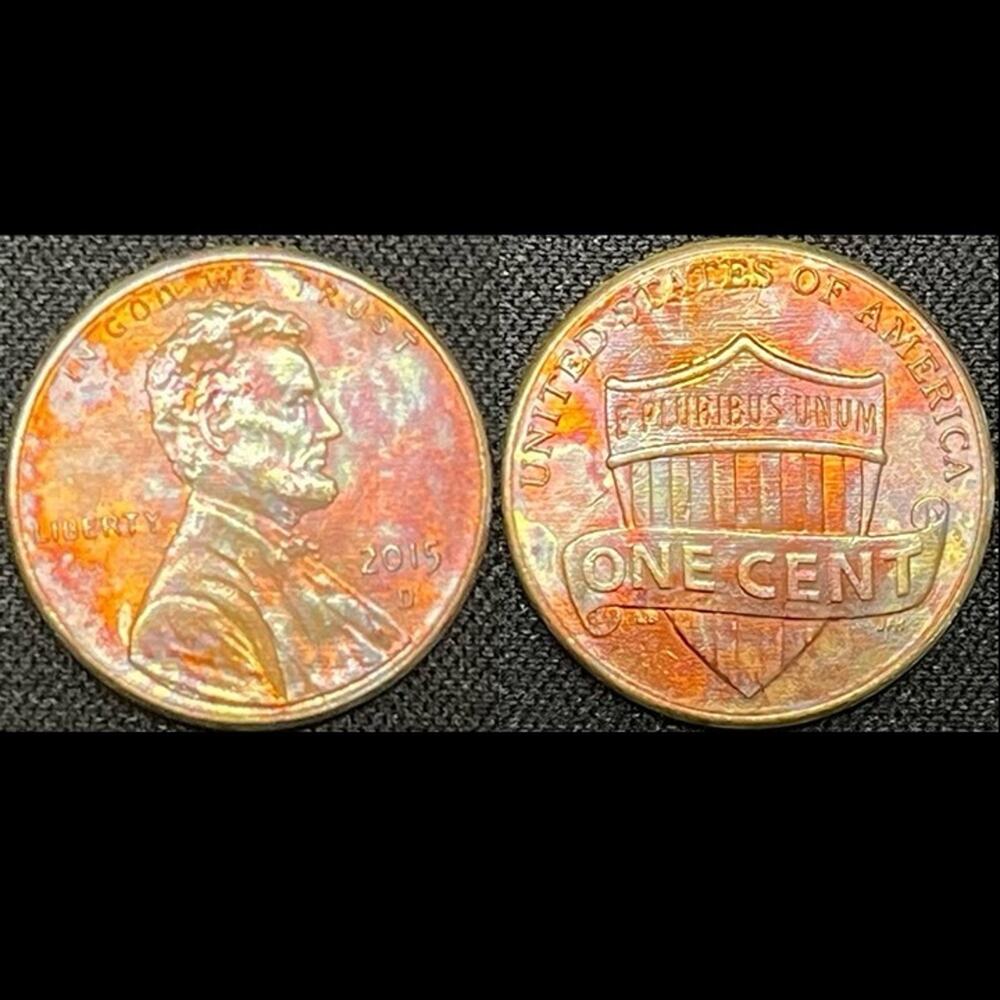 Lincoln One Cent 2015-D Synthesized Rainbow Toning Handmade Collection Coin #6